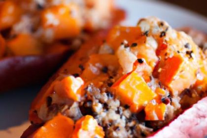 Twice Baked Sweet Potatoes with Vibrant Quinoa Salad Delight