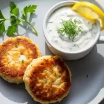 Crab ⁢Cakes Paired with⁢ Tangy Greek Yogurt Sauce