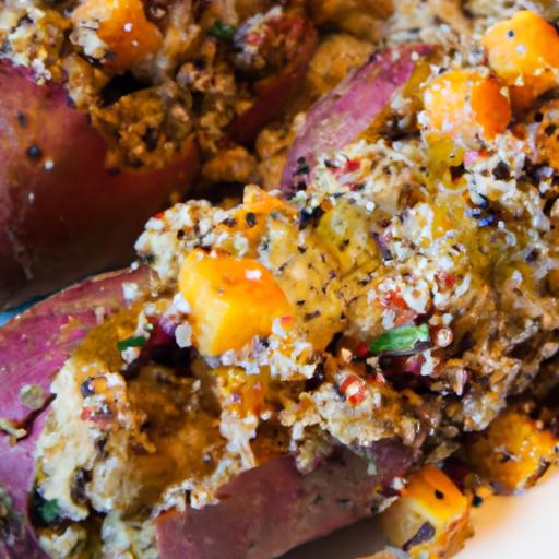 Twice baked Sweet Potatoes with Vibrant Quinoa salad Delight