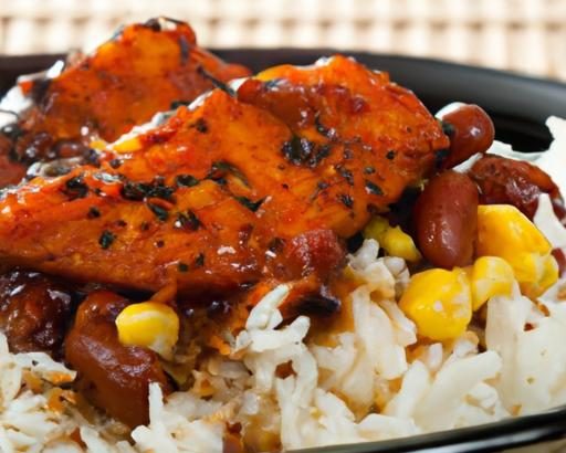 Flavor-Packed BBQ Chicken Bowl: Rice & Beans Delight