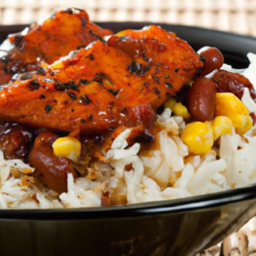 Flavor-Packed BBQ Chicken Bowl: Rice & Beans Delight