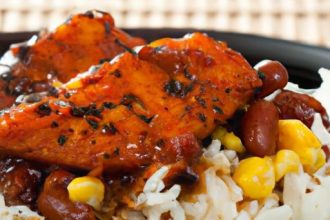 Flavor-Packed BBQ Chicken Bowl: Rice & Beans Delight